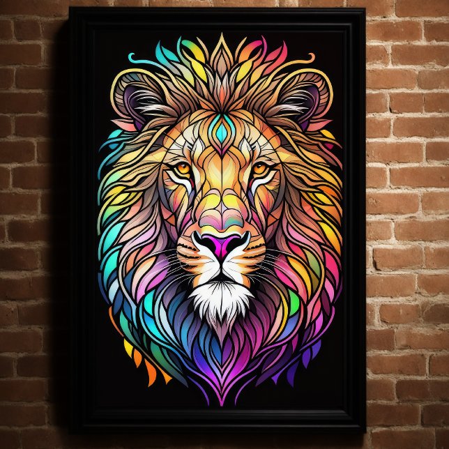 Watercolor Stained Glass Style Lion 2:3 Poster (Creator Uploaded)