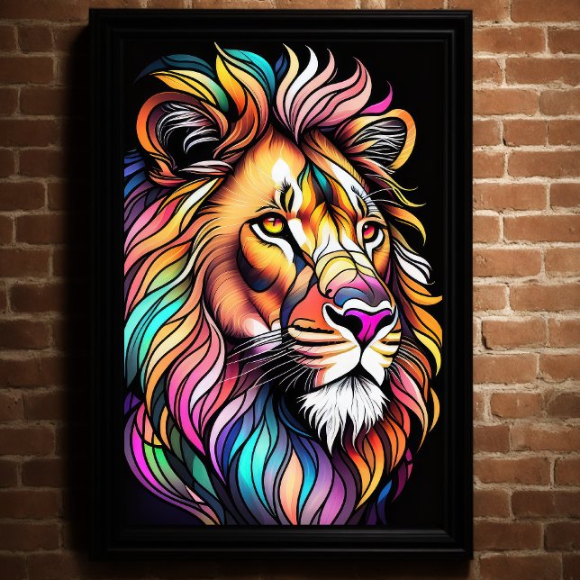 Watercolor Stained Glass Style Lion 2:3 Poster (Creator Uploaded)