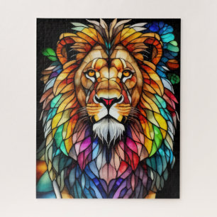 Watercolor Stained Glass Style Lion Jigsaw Puzzle