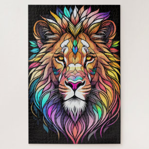 Watercolor Stained Glass Style Lion Jigsaw Puzzle