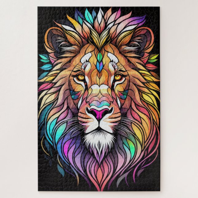 Watercolor Stained Glass Style Lion Jigsaw Puzzle (Vertical)