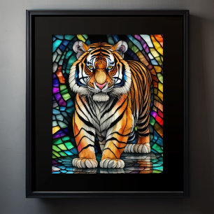 Watercolor Stained Glass Style Tiger 5:4 Poster