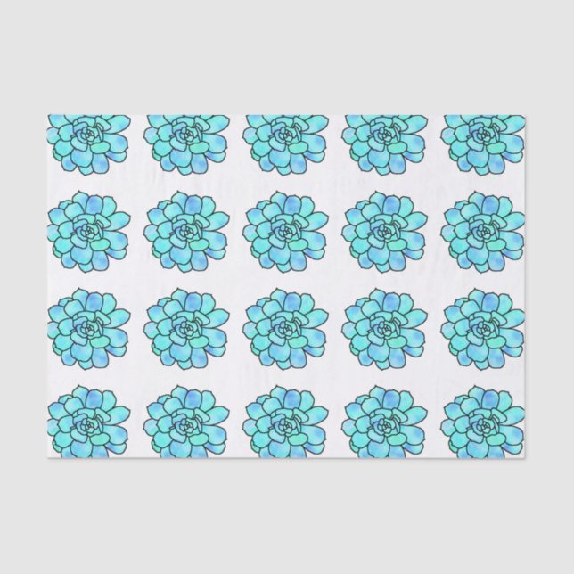 Watercolor Stained Glass Succulent Pattern Tissue Paper (Front)