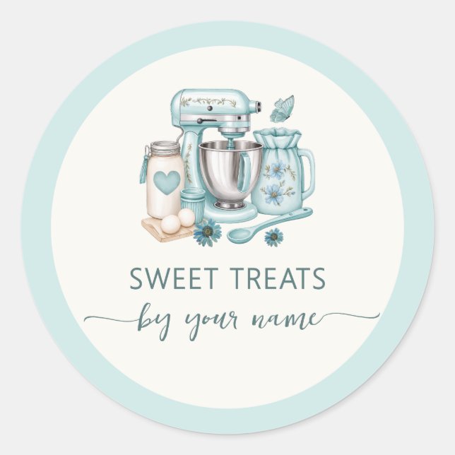 Watercolor stand mixer bakery packaging classic round sticker (Front)