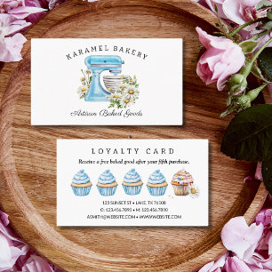 Watercolor Stand Mixer Daisies Flat Loyalty Card