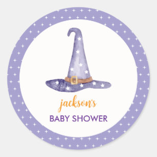 Watercolor Star Little Boo Witch Hat Baby Shower Classic Round Sticker
