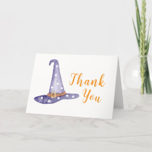 Watercolor Star Little Boo Witch Hat Baby Shower Thank You Card