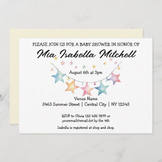 Watercolor Star Pennant Baby Shower Invitation