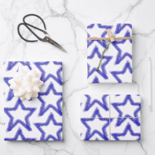 Watercolor Star Shape Pattern Wrapping Paper Sheet