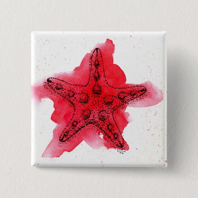 Watercolor Starfish 15 Cm Square Badge (Front)