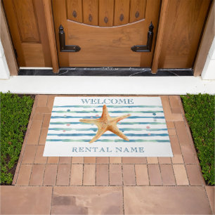 WATERCOLOR STARFISH ART VACATION RENTAL DOORMAT