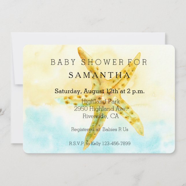 Watercolor Starfish baby shower Invitation (Front)
