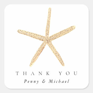 Watercolor Starfish Beach Wedding Thank You Favor Square Sticker