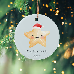 Watercolor Starfish Christmas Photo Ceramic Tree Decoration