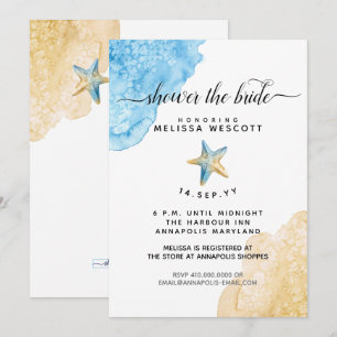 Watercolor Starfish Coastal Beach Bridal Shower Invitation