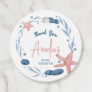 Watercolor Starfish Coral Reef Baby Shower Favour Tags