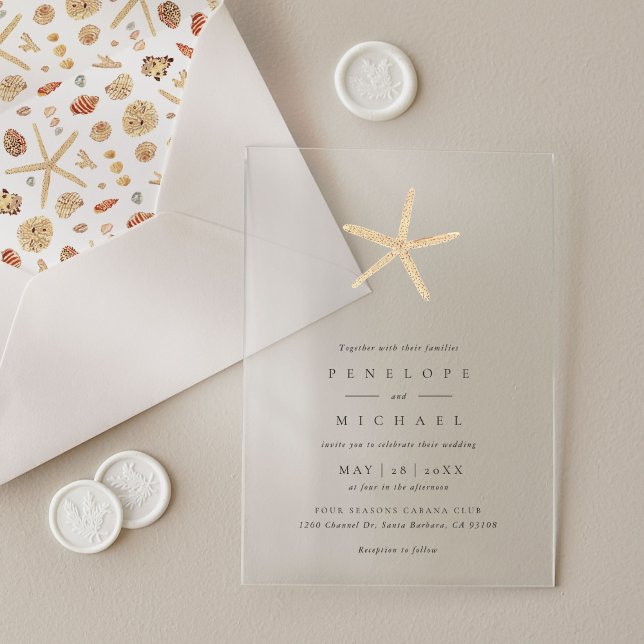 Watercolor Starfish Elegant Minimalist Wedding Acrylic Invitations (Watercolor Starfish Elegant Minimalist Wedding Acrylic Invitations)