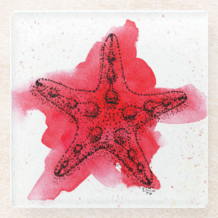 Watercolor Starfish Glass Coaster