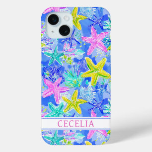 Watercolor Starfish Monogrammed iPhone 15 Mini Case