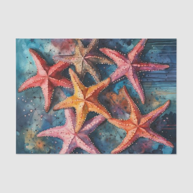 Watercolor Starfish Nautical Decoupage Paper (Front)