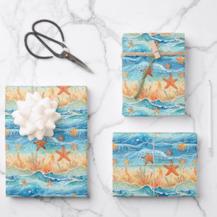Watercolor Starfish Nautical Wrapping Paper Sheet