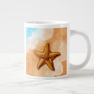 Watercolor Starfish on the Beach Large Coffee Mug
