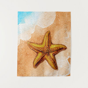 Watercolor Starfish on the Beach Tapestry