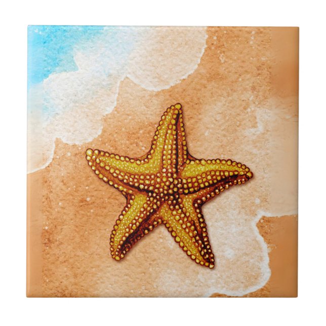 Watercolor Starfish on the Beach Tile (Front)