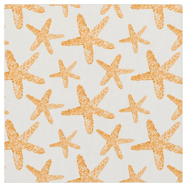 Watercolor Starfish Orange Pattern Fabric (Close Up)