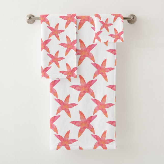 Watercolor Starfish Pattern Bath Towel Set (Insitu)