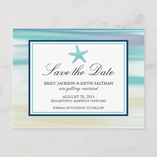 Watercolor Starfish Save the Date Announcement Postcard