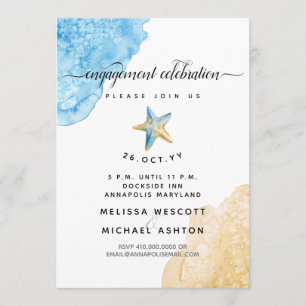 Watercolor Starfish Sea + Sand Coastal Engagement Invitation