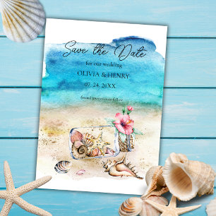 Watercolor Starfish & Seashells Beach Wedding Save The Date