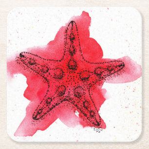 Watercolor Starfish Square Paper Coaster