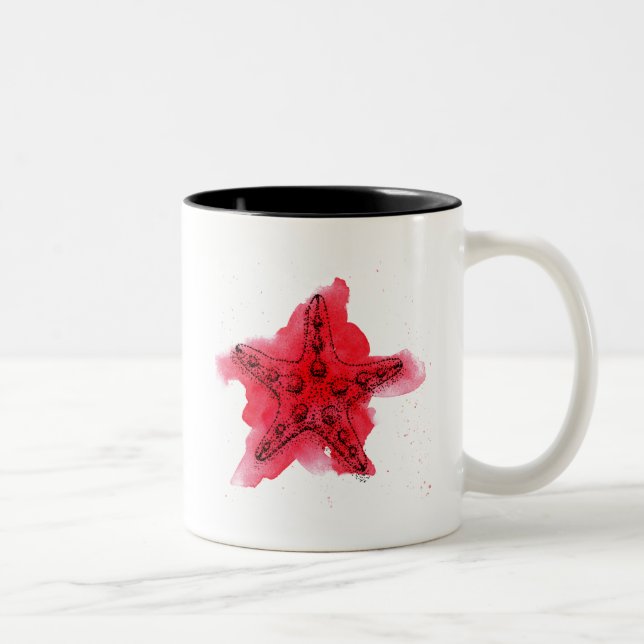 Watercolor Starfish Two-Tone Coffee Mug (Right)