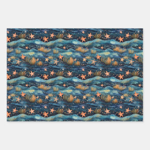 Watercolor Starfish  Wrapping Paper Sheet
