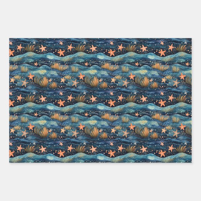 Watercolor Starfish  Wrapping Paper Sheet (Front)