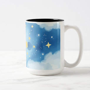 Watercolor Starry Galaxy with Metallic Highlights Two-Tone Coffee Mug
