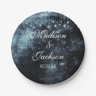 Watercolor Starry Night Celestial Wedding Monogram Paper Plate