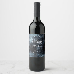 Watercolor Starry Night Celestial Wedding Monogram Wine Label