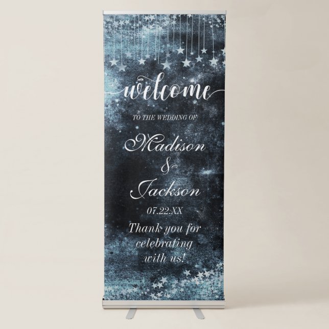 Watercolor Starry Night Celestial Wedding Welcome Retractable Banner (Front)