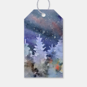 Watercolor Starry Night Sky, Winter Forest Gift Tags
