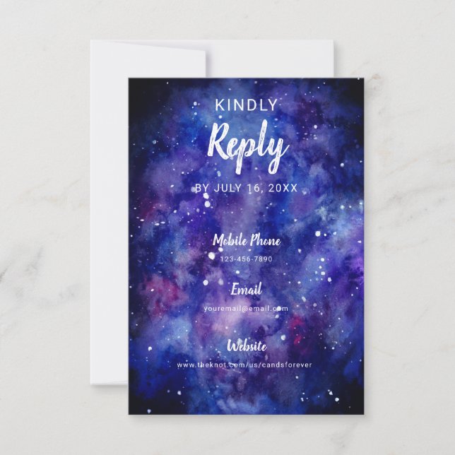 watercolor starry night stars galaxy calligraphy RSVP card (Front)