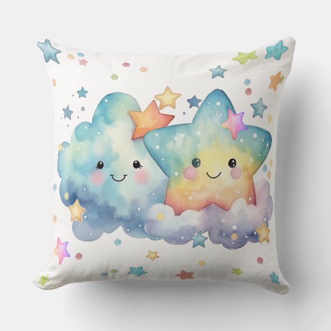 Watercolor Starry Night With Clouds Cushion (Front)