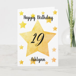 Watercolor Stars 19th Birthday Card