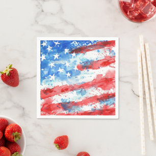 Watercolor Stars and Stripes Flag Patriotic Napkin