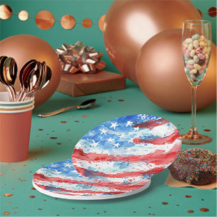 Watercolor Stars and Stripes Flag Patriotic  Paper Plate