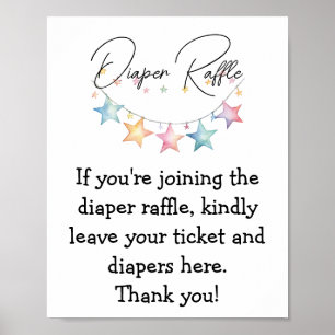 Watercolor Stars Baby Shower Diaper Raffle Poster