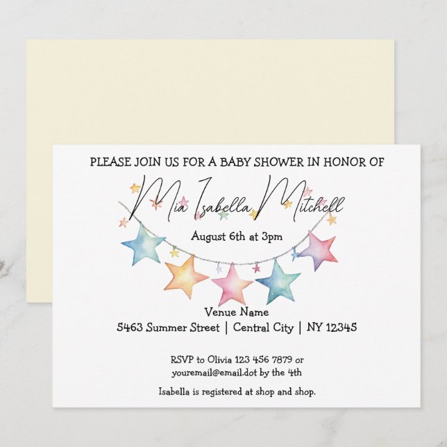 Watercolor Stars Baby Shower Invitation (Front/Back)