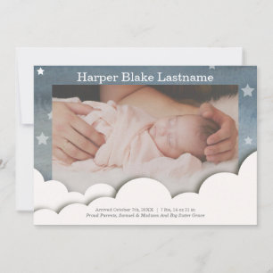 Watercolor Stars Baby Stats Photo Birth Announcement